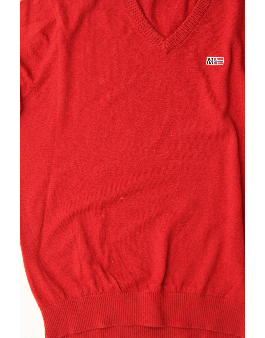 NAPAPIJRI Mens V-Neck Jumper Sweater Large Red Wool Vintage Napapijri and Second-Hand Napapijri from Messina Hembry 