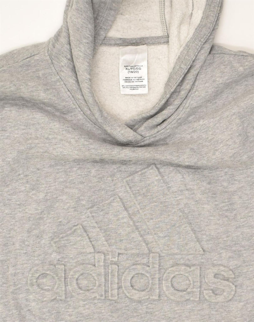 ADIDAS Boys Graphic Hoodie Jumper 15-16 Years XL Grey Cotton | Vintage Adidas | Thrift | Second-Hand Adidas | Used Clothing | Messina Hembry 