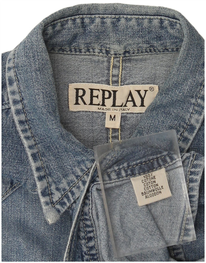 Replay Womens Denim Shirt UK 12 Medium Blue Cotton