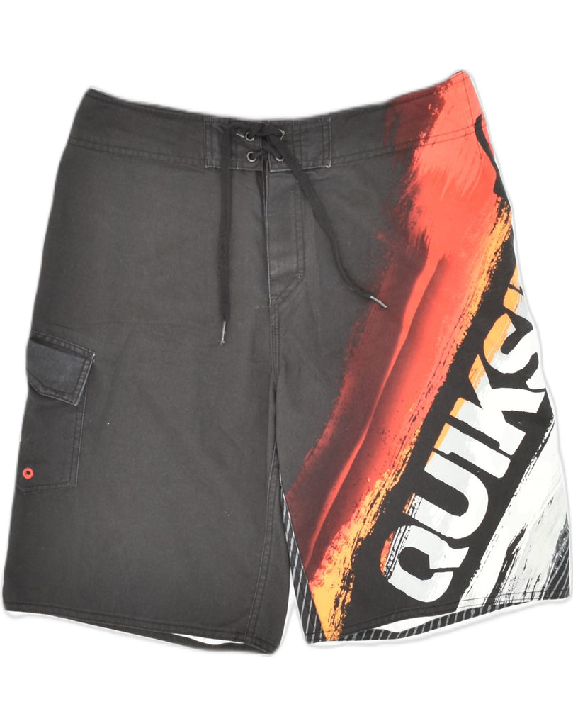 QUIKSILVER Mens Graphic Swimming Shorts W32 Medium Black Polyester | Vintage Quiksilver | Thrift | Second-Hand Quiksilver | Used Clothing | Messina Hembry 