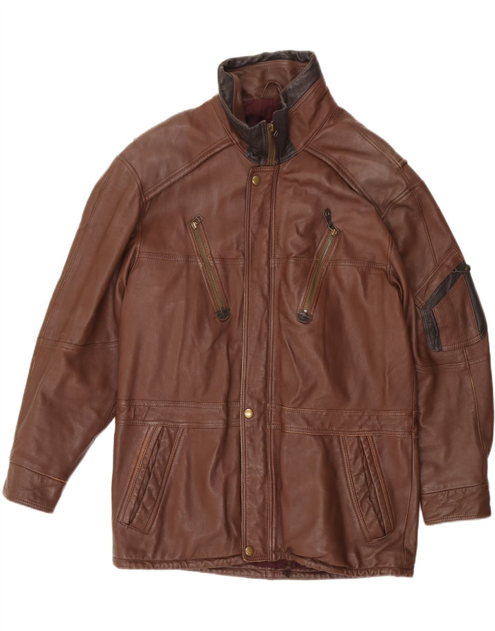 VINTAGE Mens Leather Jacket IT 50 Large Brown Leather