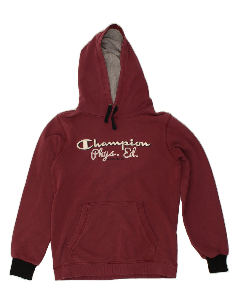 CHAMPION Boys Graphic Hoodie Jumper 11-12 Years Large Burgundy Cotton | Vintage Champion | Thrift | Second-Hand Champion | Used Clothing | Messina Hembry 