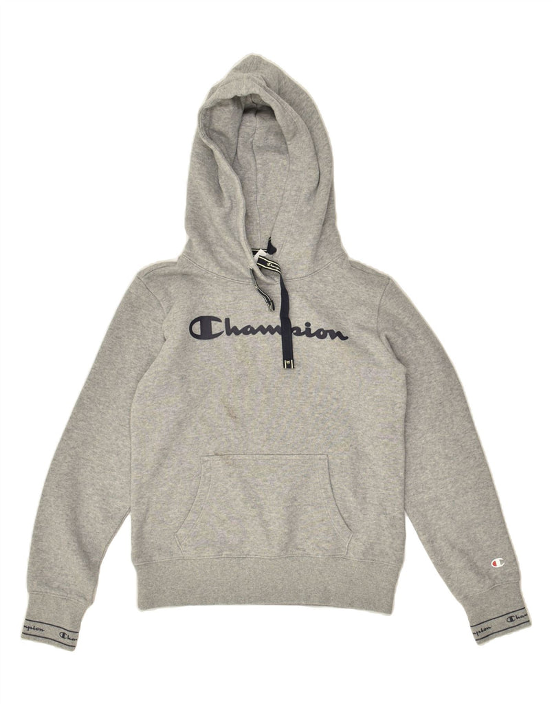 CHAMPION Womens Graphic Hoodie Jumper UK 6 XS Grey Cotton | Vintage Champion | Thrift | Second-Hand Champion | Used Clothing | Messina Hembry 