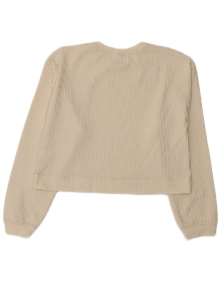 Zara Girls Crop Graphic Top Long Sleeve 13-14 Years White Polyester