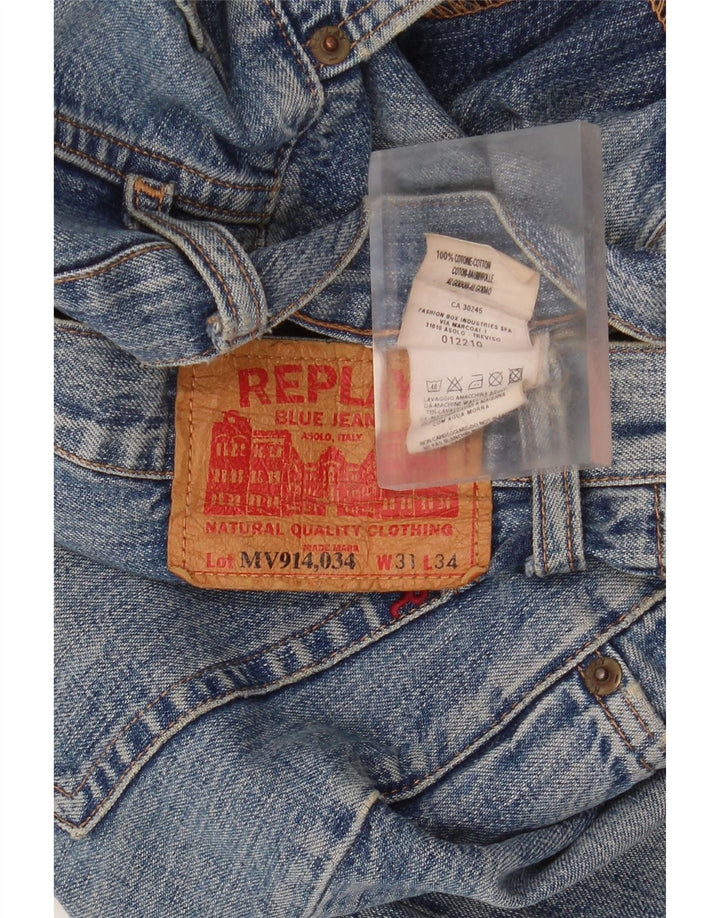 Replay Mens Straight Jeans W31 L34 Blue Cotton