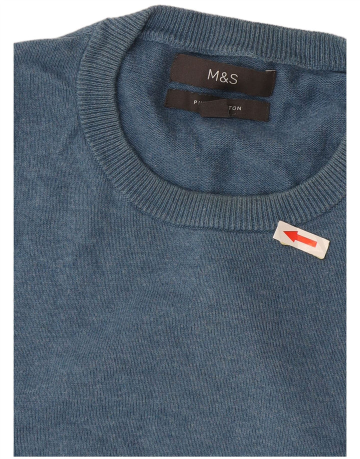 Marks & Spencer Mens Crew Neck Jumper Sweater Medium Blue Cotton