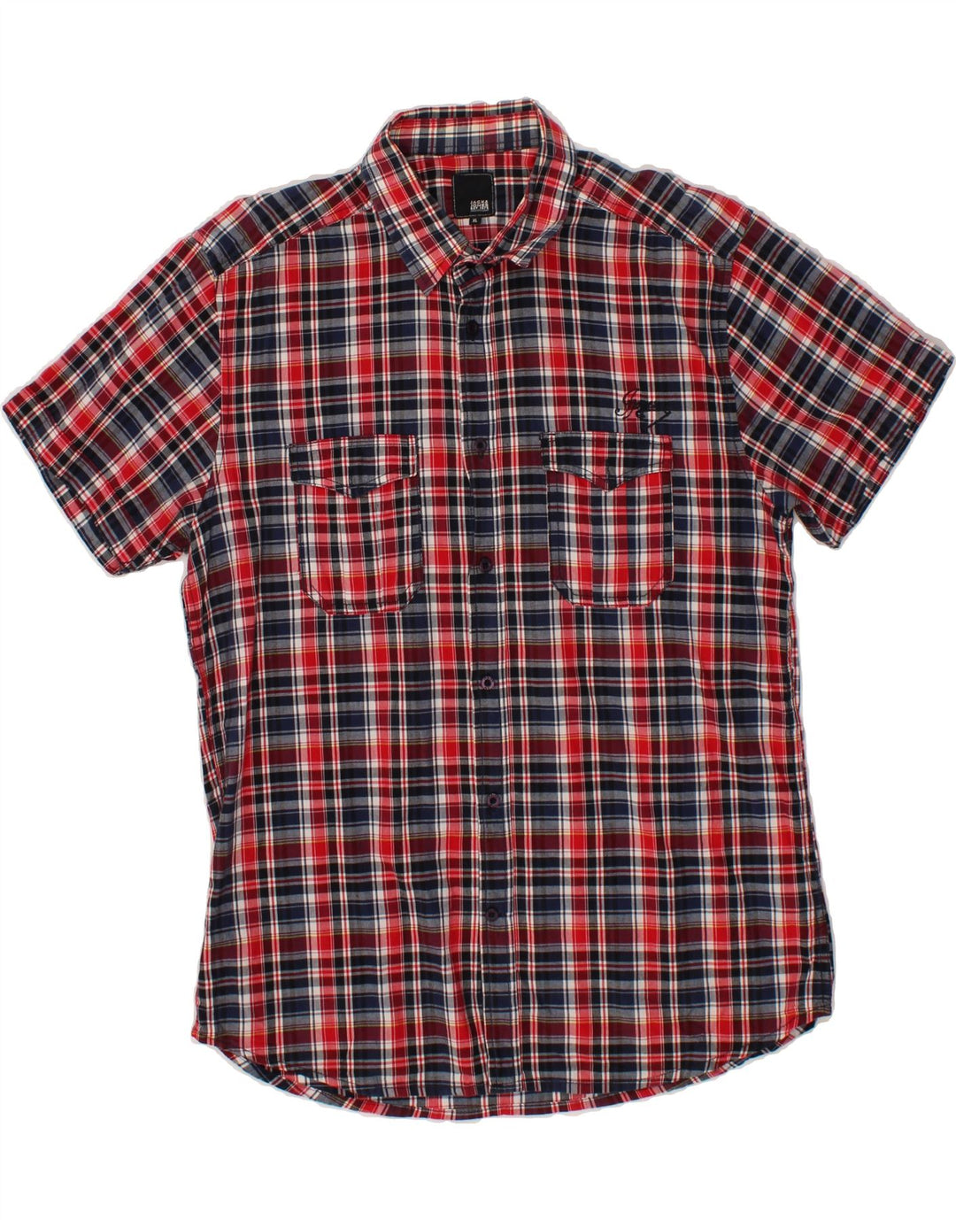 JACK & JONES Mens Graphic Short Sleeve Shirt XL Red Check Cotton Vintage Jack & Jones and Second-Hand Jack & Jones from Messina Hembry 