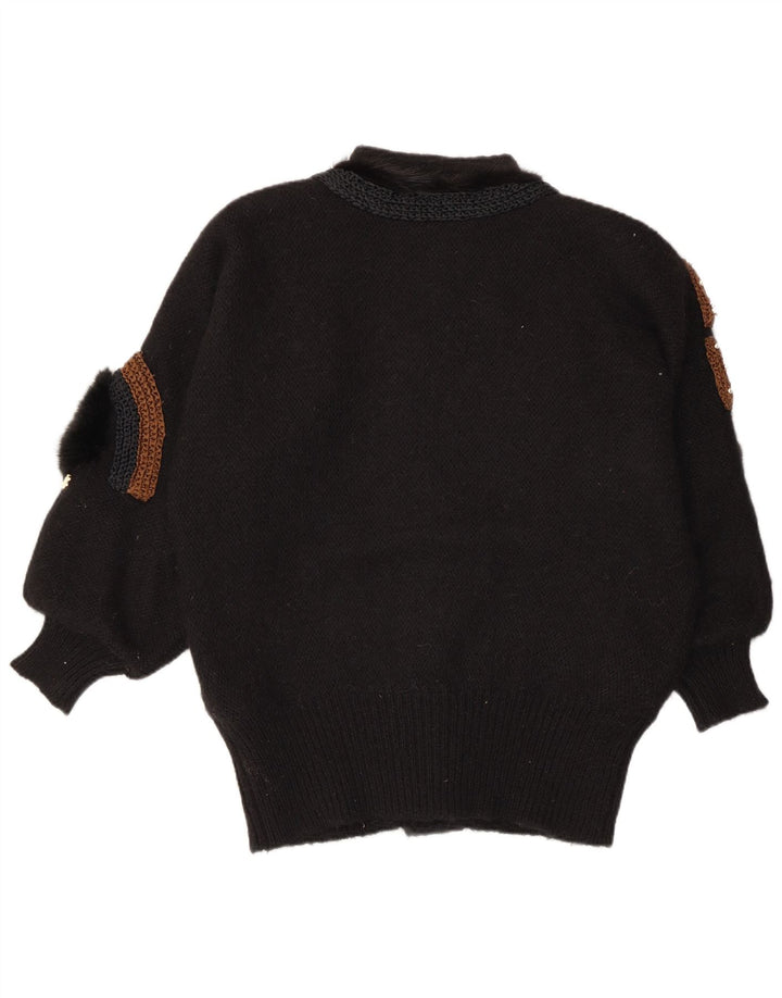 VINTAGE Womens Abstract Pattern Cardigan Sweater EU 42/44 Large Black