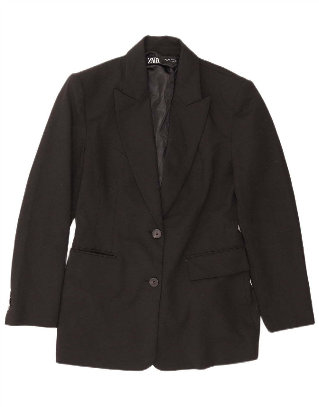Zara Womens 2 Button Blazer Jacket UK 14 Large Black Polyester