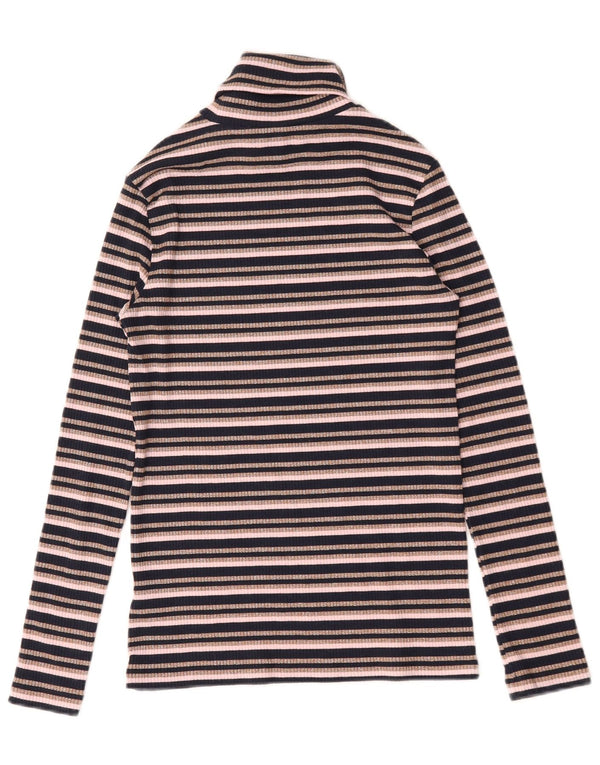 Marks & Spencer Womens Roll Neck Top Long Sleeve UK 10 Small Black Striped