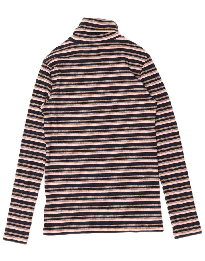 Marks & Spencer Womens Roll Neck Top Long Sleeve UK 10 Small Black Striped