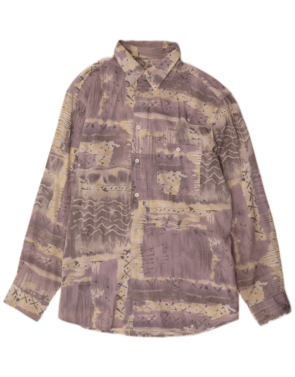 VINTAGE Mens Shirt Size 16 16 1/2 Large Grey Patchwork Viscose