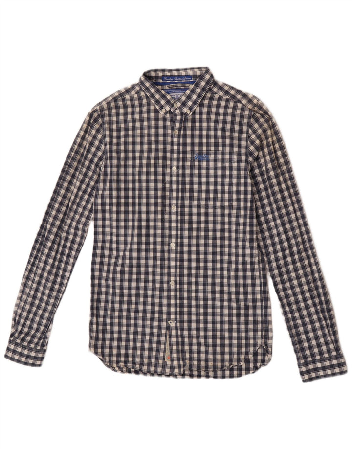 Superdry Mens Shirt Small Navy Blue Check Cotton