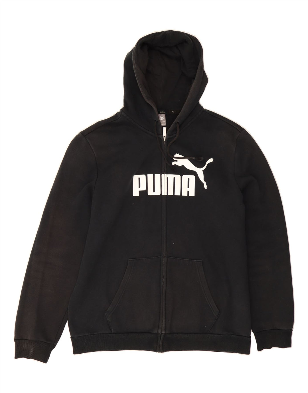 PUMA Mens Graphic Zip Hoodie Sweater Large Black Cotton Vintage Puma and Second-Hand Puma from Messina Hembry 