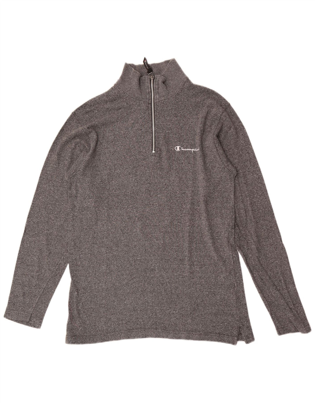 Champion Mens Zip Neck Top Long Sleeve Medium Grey Flecked Cotton