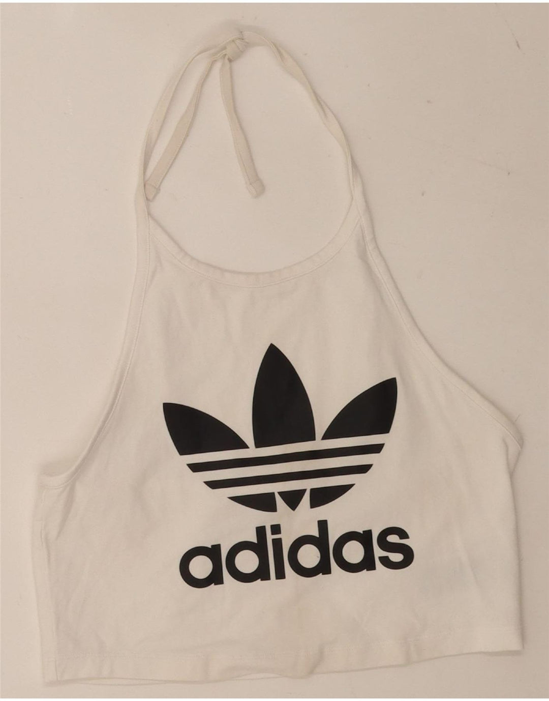 Adidas Womens Crop Graphic Halter Top UK 14 Medium White Cotton