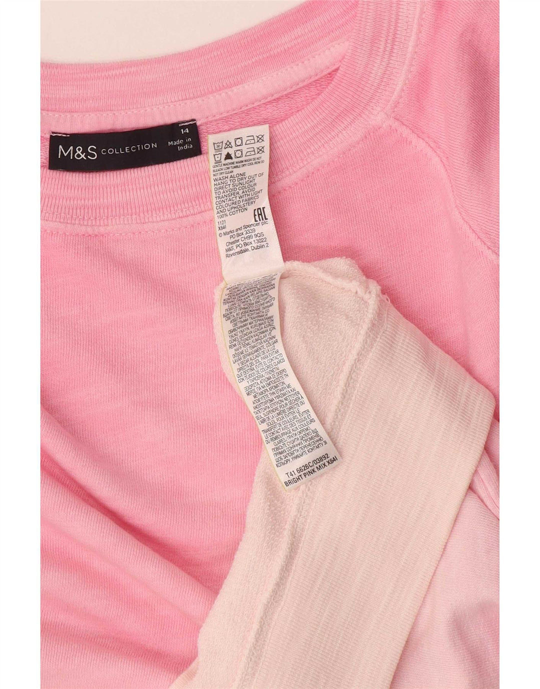 Marks & Spencer Womens Sweatshirt Jumper UK 14 Large Pink Colourblock