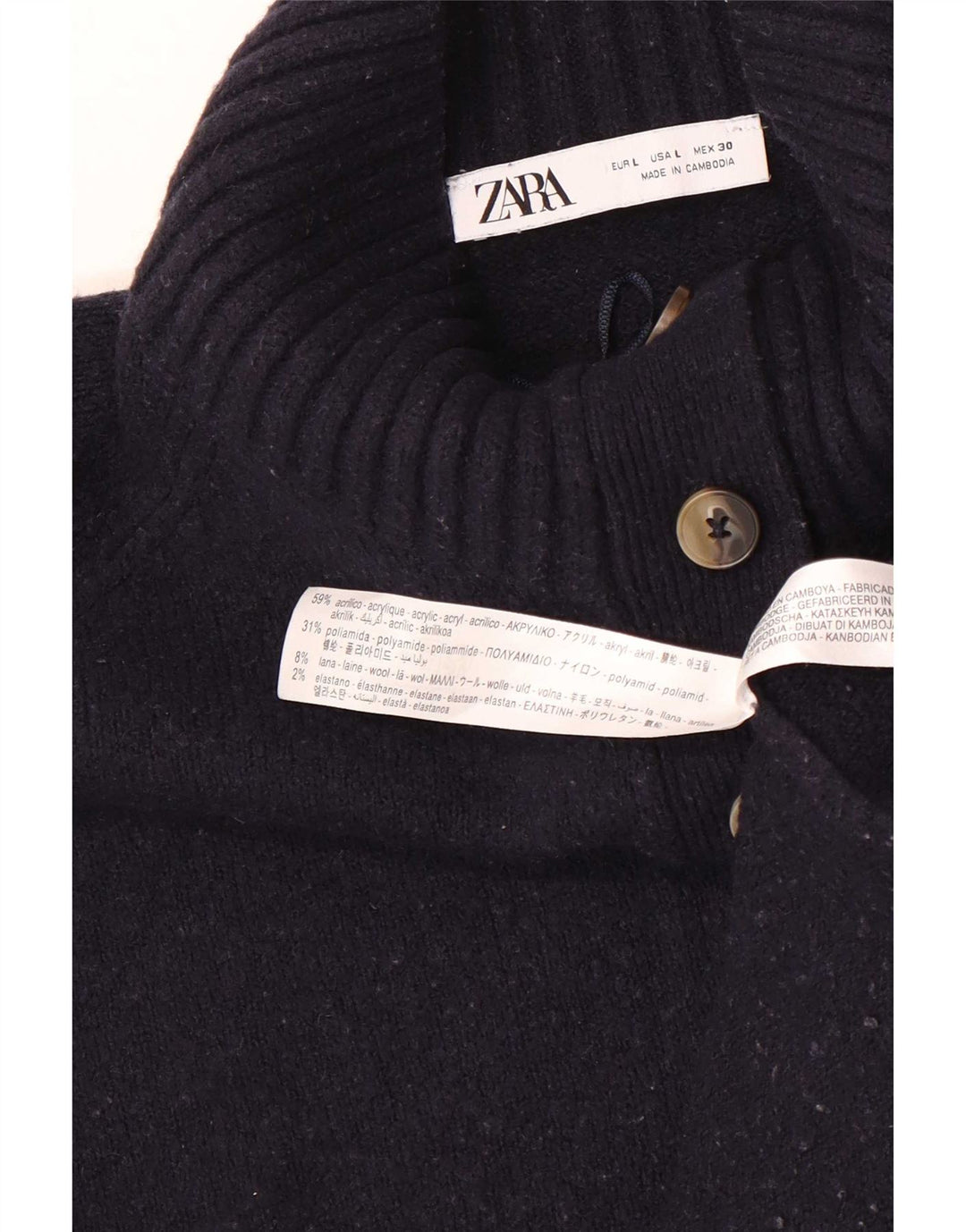 Zara Womens Oversized Button Neck Jumper Sweater UK 16 Large Navy Blue