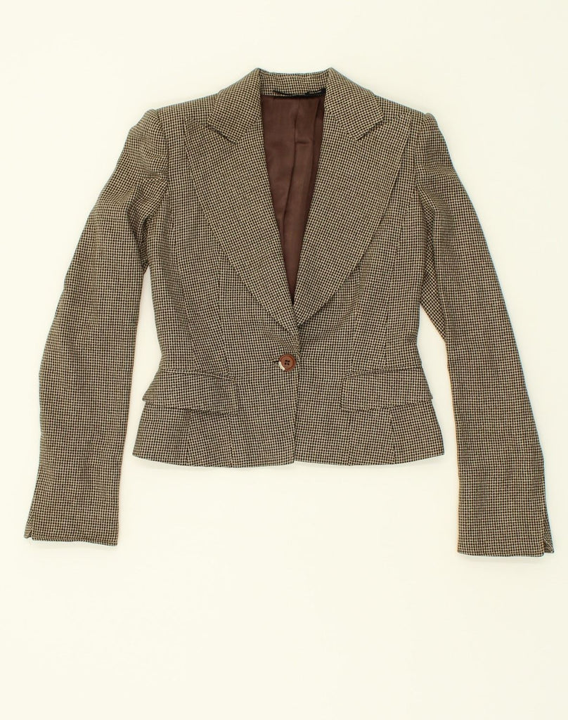 FERRE Womens 1 Button Blazer Jacket IT 40 Small Brown Houndstooth Wool | Vintage Ferre | Thrift | Second-Hand Ferre | Used Clothing | Messina Hembry 