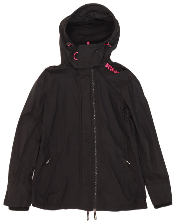 Superdry Womens Windmac Hooded Windbreaker Jacket UK 16 Large Black Nylon