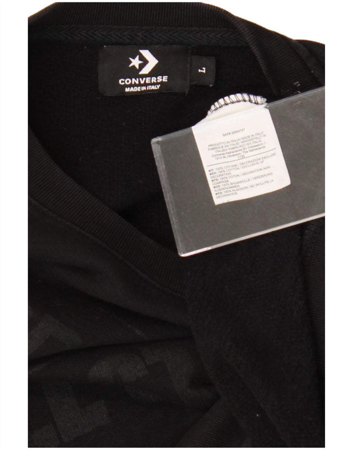 CONVERSE Womens Crop Graphic Sweatshirt Jumper UK 16 Large Black Cotton
