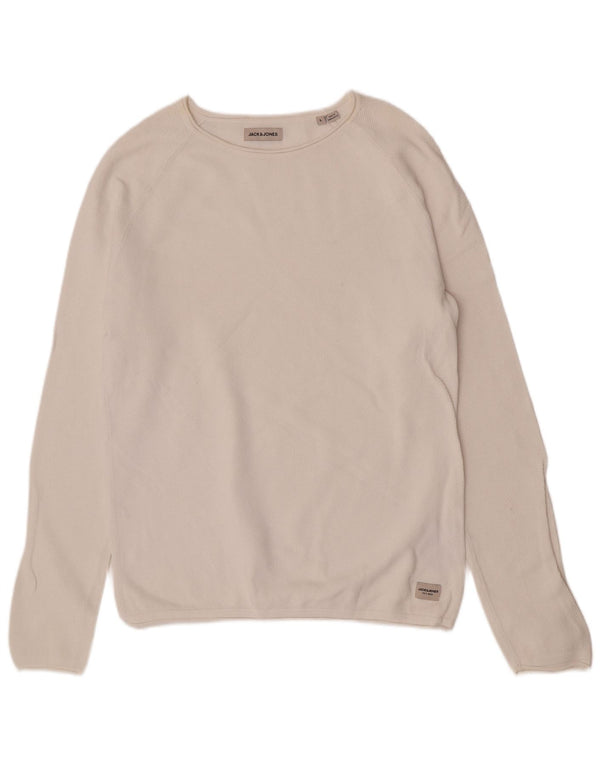 Jack & Jones Mens Boat Neck Jumper Sweater Large White Cotton