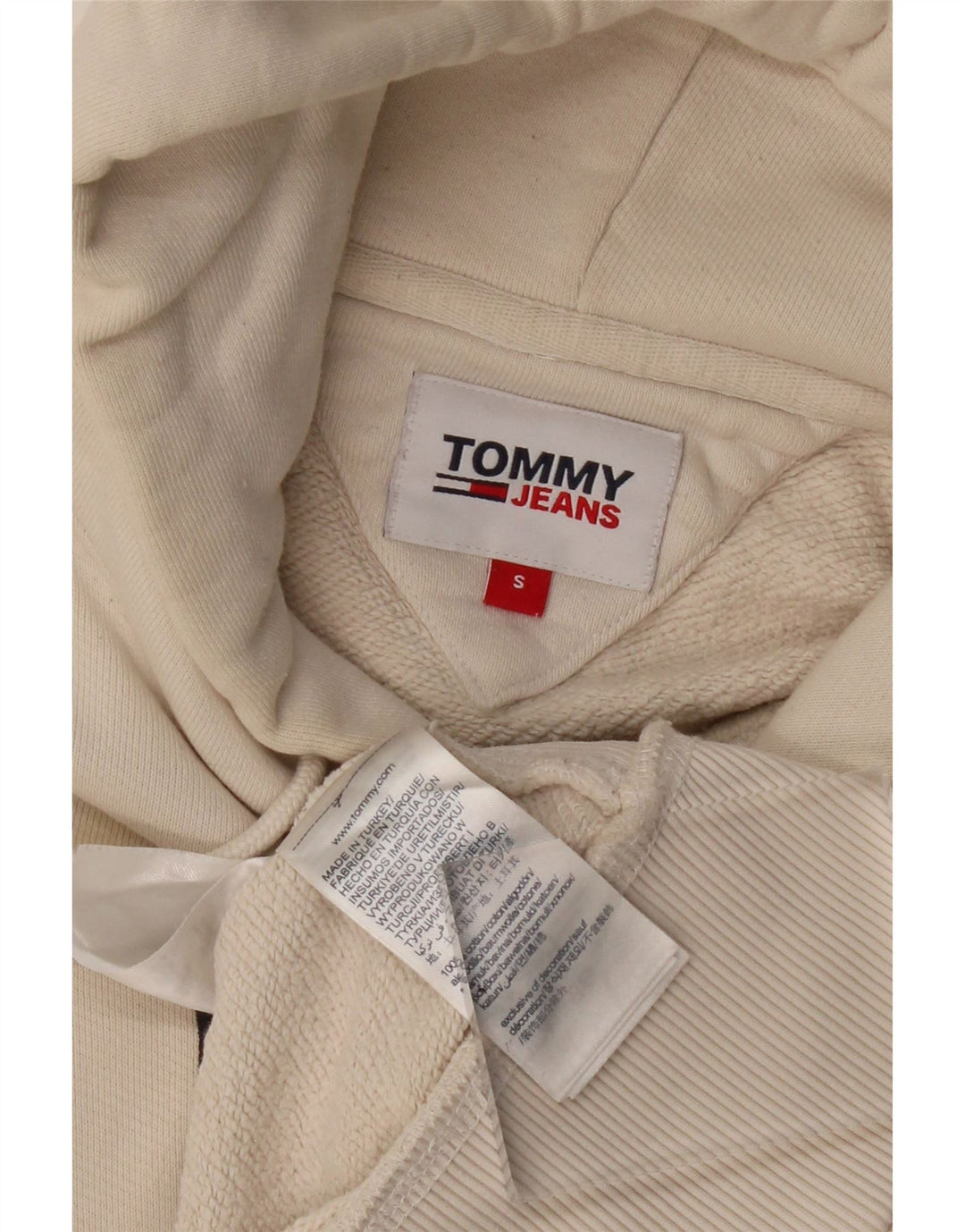 Tommy Hilfiger Mens Graphic Hoodie Jumper Small Off White Cotton