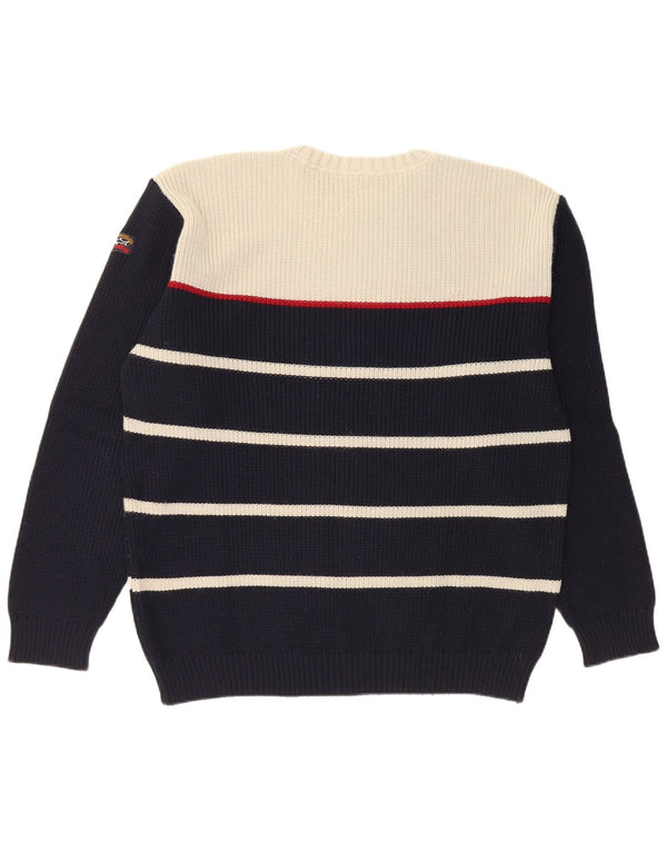 Paul & Shark Mens Crew Neck Jumper Sweater XL Navy Blue Striped Merino Wool