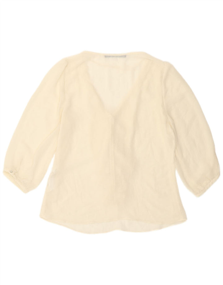 Zara Womens 3/4 Sleeve Ruffle Front Blouse Top UK 14 Large Off White