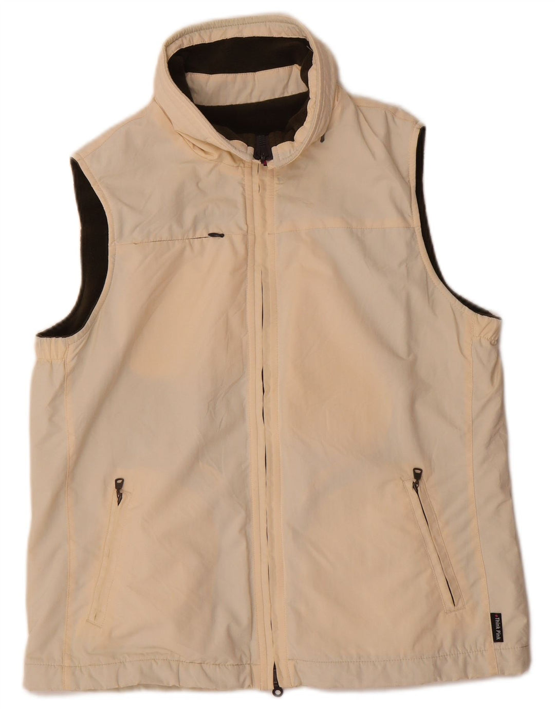 Think Pink Womens Oversized Reversible Gilet IT 40 Small Beige Polyamide