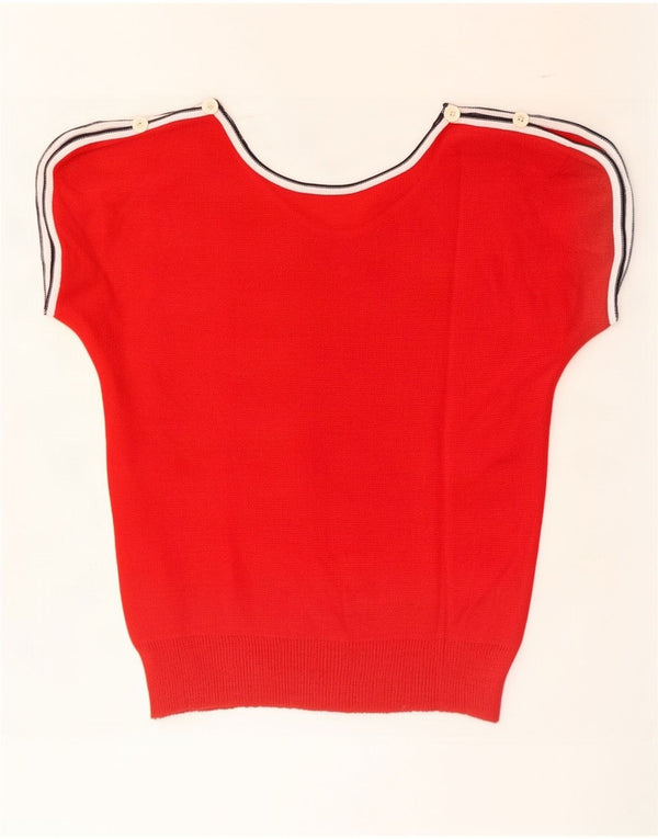 Vintage Womens Short Sleeve Boat Neck Jumper Sweater UK 10 Small Red