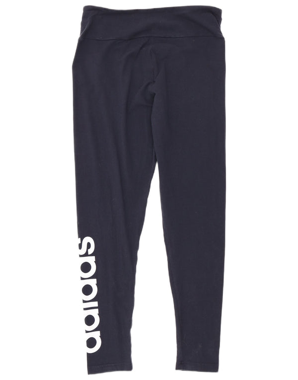 Adidas Womens Tight Fit Graphic Leggings UK 16/18 Large Navy Blue Cotton