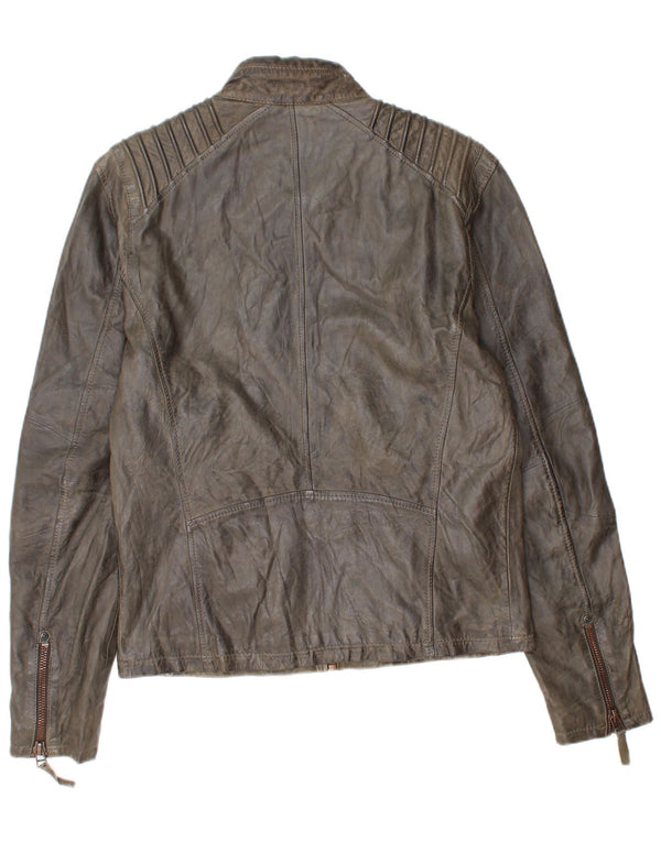 Gipsy Mens Leather Racer Jacket UK 38 Medium Brown