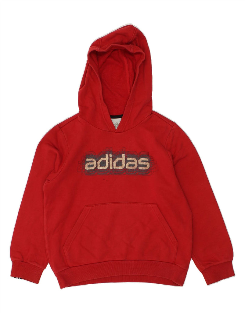 ADIDAS Boys Graphic Hoodie Jumper 9-10 Years Red Cotton | Vintage Adidas | Thrift | Second-Hand Adidas | Used Clothing | Messina Hembry 