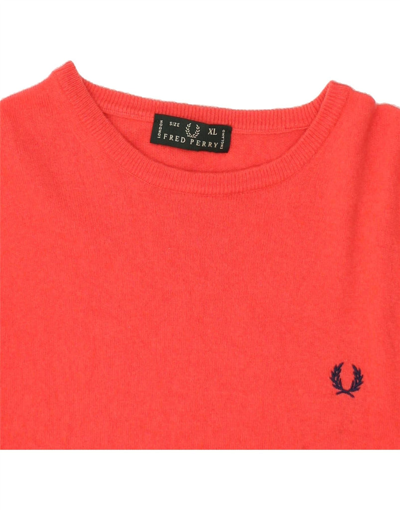 FRED PERRY Womens Boat Neck Jumper Sweater UK 18 XL Red Wool | Vintage Fred Perry | Thrift | Second-Hand Fred Perry | Used Clothing | Messina Hembry 