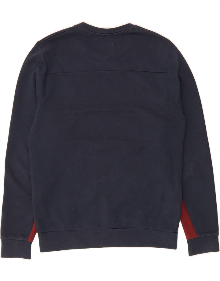 JACK WILLS Mens Graphic Sweatshirt Jumper Small Navy Blue Colourblock Vintage Jack Wills and Second-Hand Jack Wills from Messina Hembry 