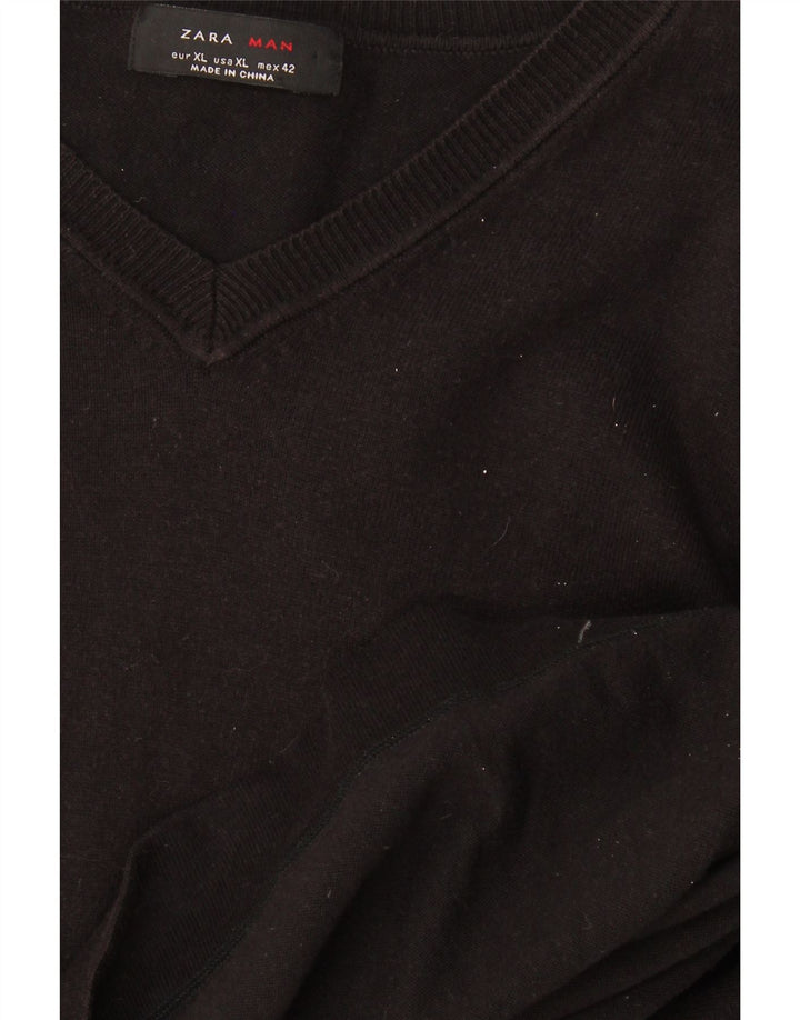 Zara Mens V-Neck Jumper Sweater XL Black