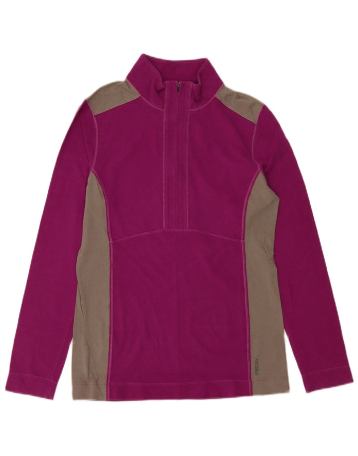 Eddie Bauer Womens Zip Neck Top Long Sleeve UK 12 Medium Purple Colourblock