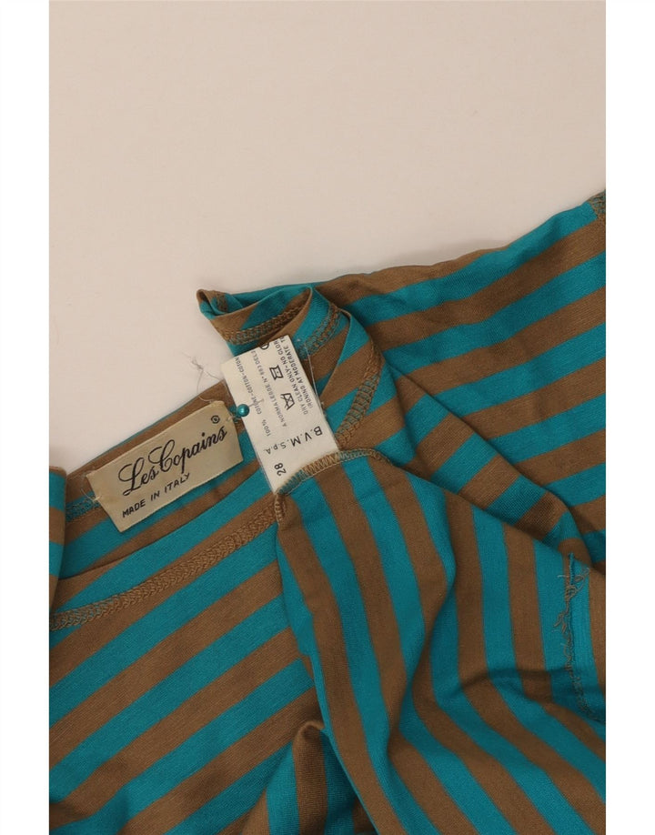 Les Copains Womens Top 3/4 Sleeve UK 14 Medium Blue Pinstripe Cotton