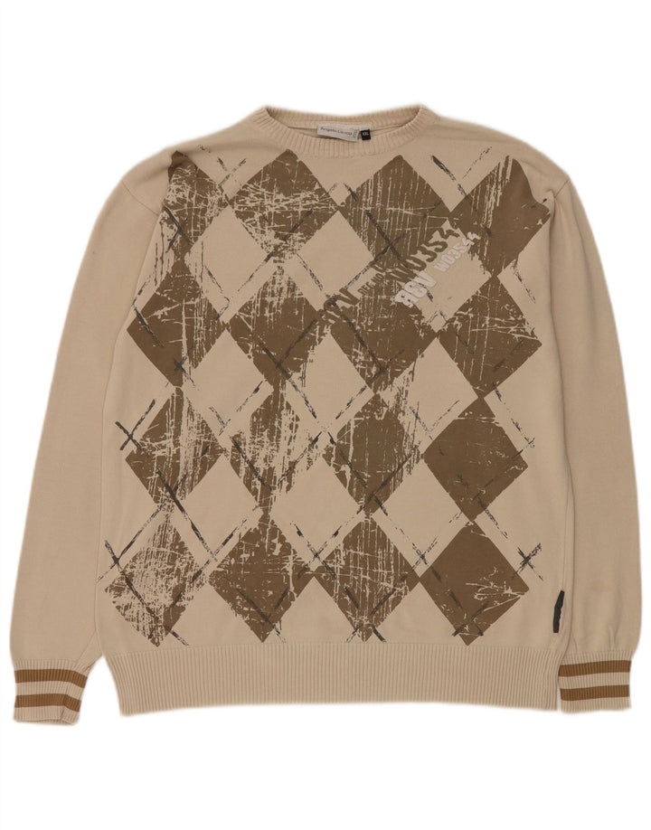 Angelo Litrico Mens Crew Neck Jumper Sweater 2XL Beige Argyle/Diamond