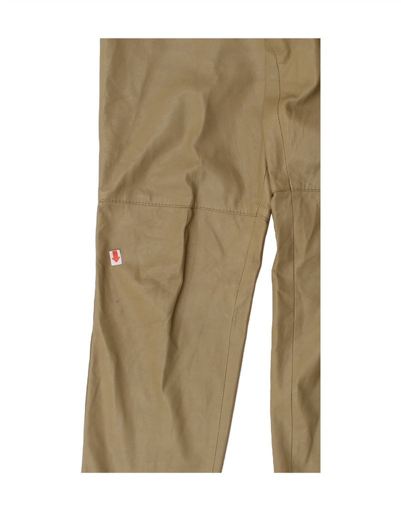 VINTAGE Womens Leather Casual Trousers IT 44 Medium W26 L27 Khaki Leather Vintage Vintage and Second-Hand Vintage from Messina Hembry 