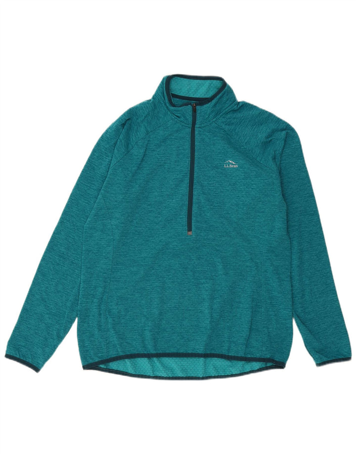 L.L.Bean Womens Zip Neck Pullover Tracksuit Top UK 16 Large Green Polyester