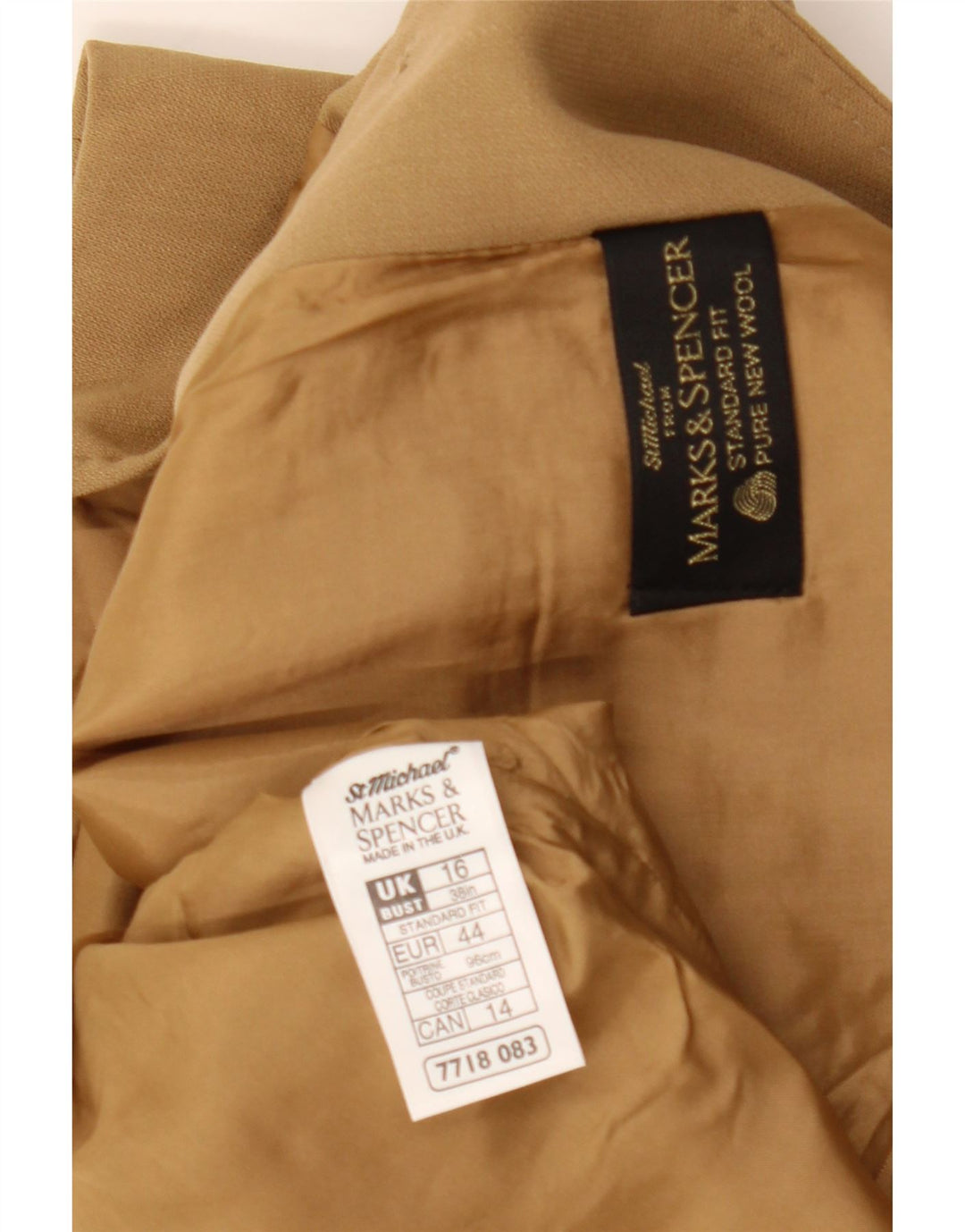 MARKS & SPENCER Womens 5 Button Blazer Jacket UK 16 Large Beige Wool