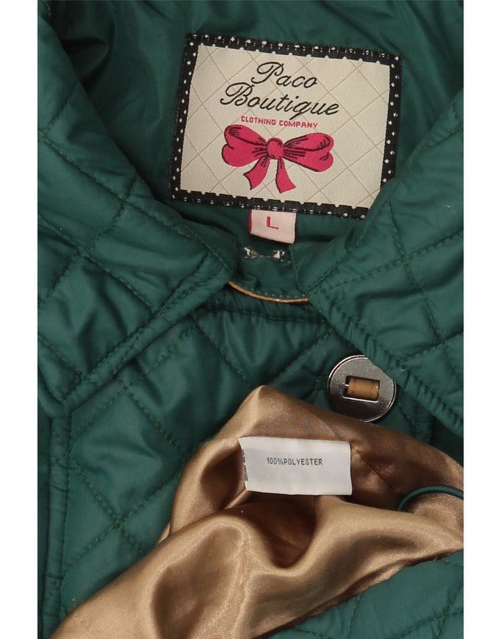 Paco Boutique Womens Quilted Windbreaker Coat UK 16 Large Green Polyester