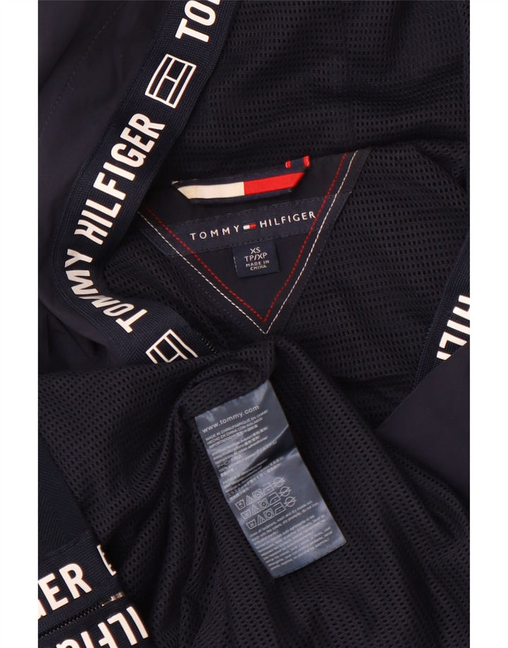 TOMMY HILFIGER Womens Graphic Hooded Rain Jacket UK 6 XS Navy Blue