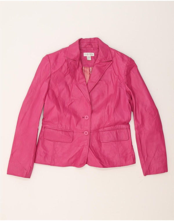 Worthington Womens 2 Button Leather Blazer Jacket UK 12 Medium Pink Leather