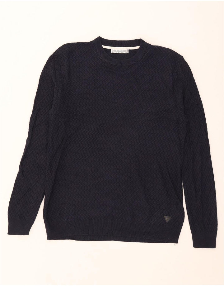 Guess Mens Crew Neck Jumper Sweater Large Navy Blue Cotton
