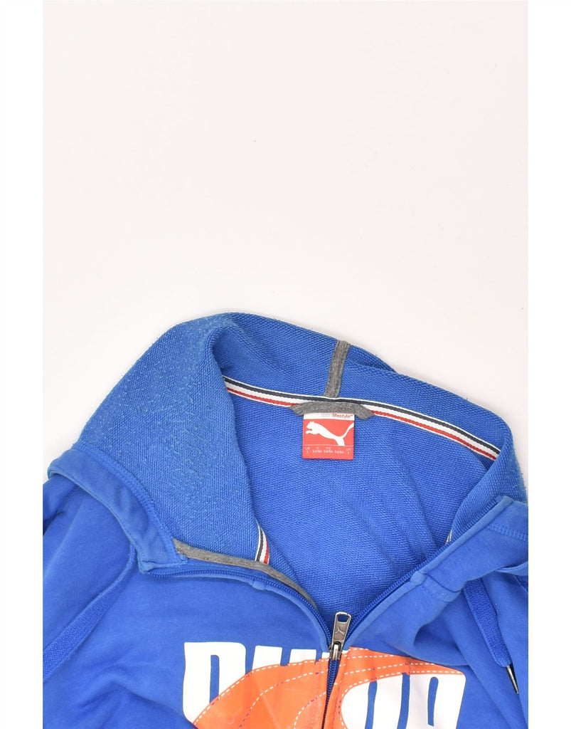 PUMA Mens Graphic Zip Hoodie Sweater Large Blue Cotton | Vintage Puma | Thrift | Second-Hand Puma | Used Clothing | Messina Hembry 