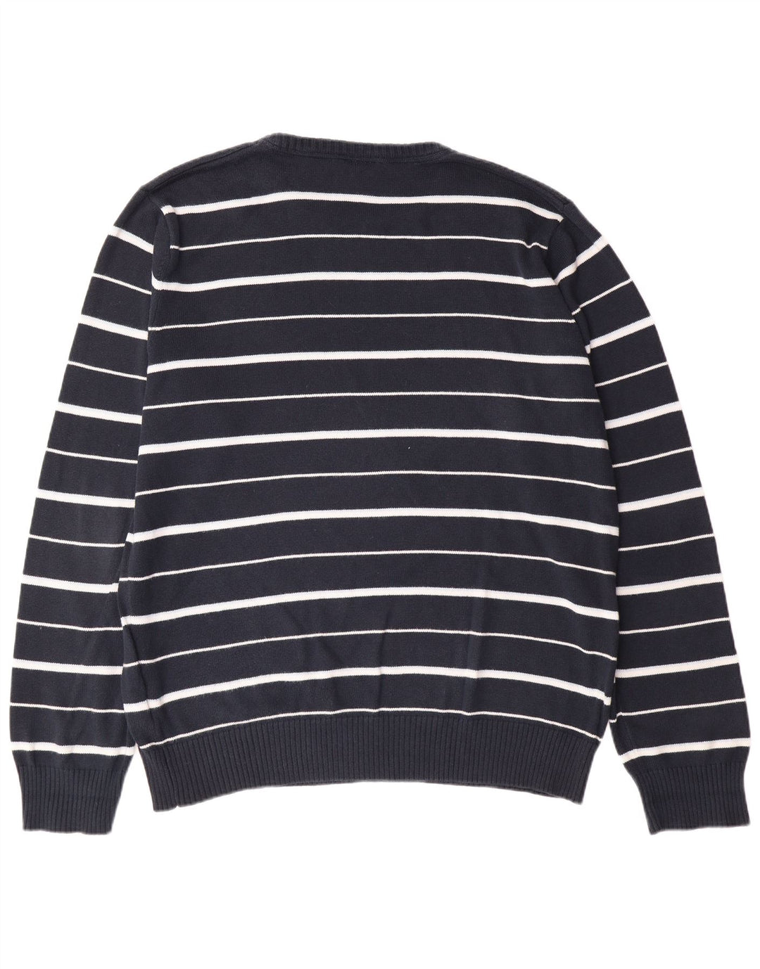 TIMBERLAND Mens Crew Neck Jumper Sweater XL Navy Blue Striped Cotton