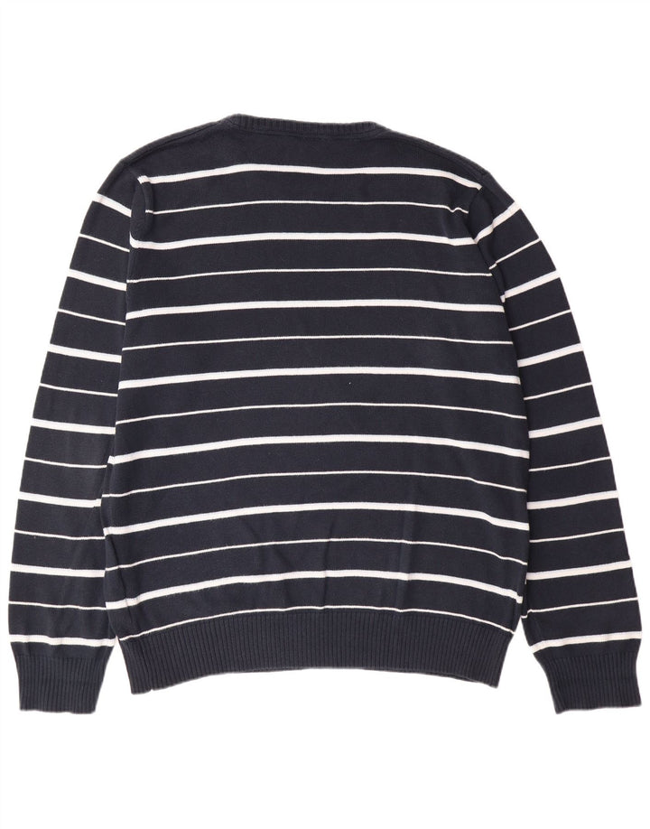 TIMBERLAND Mens Crew Neck Jumper Sweater XL Navy Blue Striped Cotton